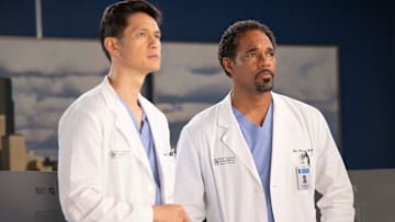 GREY’S ANATOMY - “Love You Like a Love Song” - Jo and Link’s wedding day arrives, along with some visitors. Meanwhile, Teddy and Owen are met with a familiar face seeking treatment, and Lucas disagrees with Simone on how to approach a patient’s worsened condition. THURSDAY, MAY 8 (10:00-11:00 p.m. EDT) on ABC. (Disney/Anne Marie Fox) 
HARRY SHUM JR., JASON GEORGE