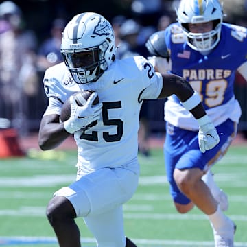 St. John Bosco sophomore Maliq Allen on way to a 62-yard touchdown run in the first quarter in 56-16 nonleague win at Serra on 9/14/2024