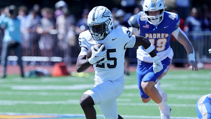 St. John Bosco sophomore Maliq Allen on way to a 62-yard touchdown run in the first quarter in 56-16 nonleague win at Serra on 9/14/2024