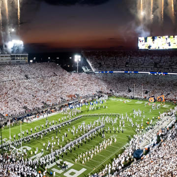 A pre-game view of the Penn State White Out against the Auburn Tigers in 2021 at Beaver Stadium. 