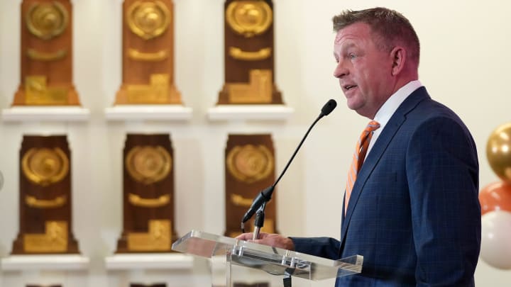 University of Texas baseball coach Jim Schlossnagle speaks at his introductory news conference at the Frank Denius Family University Hall of Fame Wednesday June 26, 2024.
