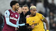 Tempers flared Mario Lemina and West Ham's players after Wolves' 2-1 defeat in east London