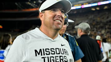 Missouri Tigers head coach Eliah Drinkwitz looks to his team, after a game versus the South Carolina Gamecocks this season.
