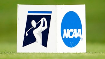 Tee marker on the first day of stroke play competition at the NCAA Division I Women's Golf Championships