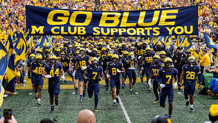 Michigan players take the field for the first half against Texas at Michigan Stadium in Ann Arbor on Saturday, September 7, 2024.