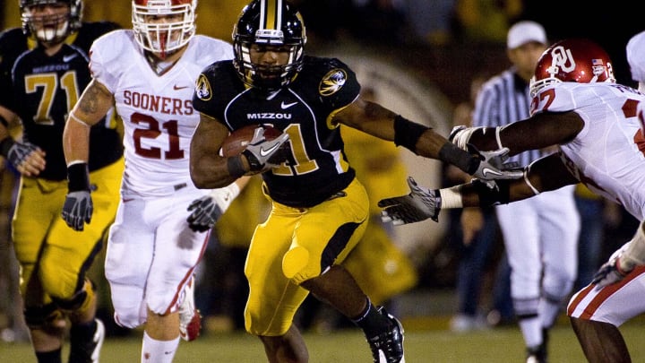 Oct 23, 2010; Columbia, MO, USA; Missouri Tigers running back Henry Josey (41) rushes for a first down against the Oklahoma Sooners during the second half at Faurot Field at Memorial Stadium. Mandatory Credit: Photo by Scott Rovak-USA TODAY Sports