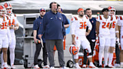 Oct 26, 2024; Eugene, Oregon, USA; Illinois Fighting Illini head coach Bret Bielema watches the game against the Oregon Ducks during the second half at Autzen Stadium. Mandatory Credit: Troy Wayrynen-Imagn Images