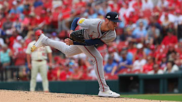 Joey Wentz works in relief during Braves win over Cardinals on Saturday, July 12, 2025 -
