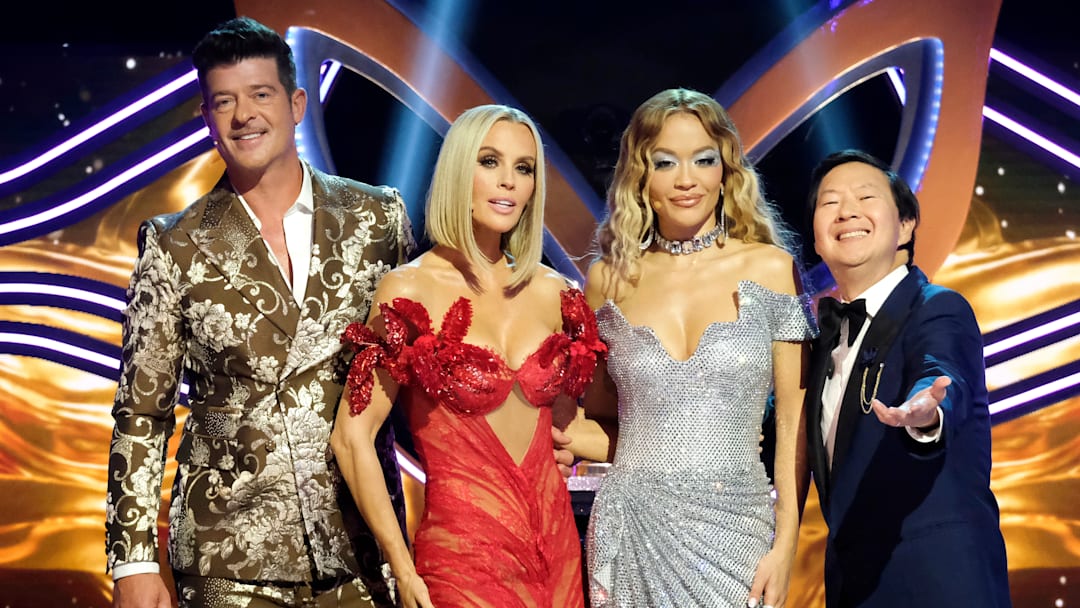 THE MASKED SINGER: L-R: Robin Thicke, Jenny McCarthy-Wahlberg, Rita Ora and Ken Jeong in the THE MASKED SINGER episode “The Two-Hour Lucky Season 13 Finale” airing Wednesday, May 7 (8:00-9:02 PM ET/PT) on FOX. CR: Michael Becker. ©2025 FOX Media LLC.