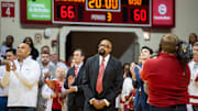 Indiana Head Coach Mike Woodson during Senior Day festivities after the Indiana versus Ohio State men's basketball game at Simon Skjodt Assembly Hall on Saturday, March 8, 2025.