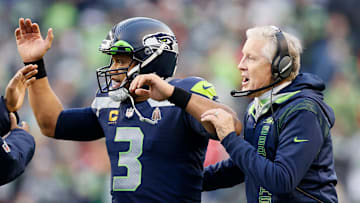 Pete Carroll and Russell Wilson of the Seattle Seahawks