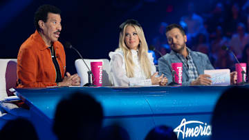 AMERICAN IDOL Ð Ò817 (Disney Night #1)Ó - ÒDisney NightÓ celebrates MotherÕs Day with special guest Lin-Manuel Miranda. The Top 7 travel to Disneyland Resort and light up the stage with Disney classics as America votes live for the five moving forward in the competition. SUNDAY, MAY 11 (8:00-10:01 p.m. EDT/7:00-9:01 p.m. CDT/6:00-8:01 p.m. MDT/5:00-7:01 p.m. PDT), on ABC. (Disney/Christopher Willard)
LIONEL RICHIE, CARRIE UNDERWOOD, LUKE BRYAN