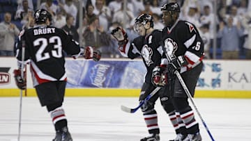Former Buffalo Sabres Daniel Briere, Chris Drury and Mike Grier