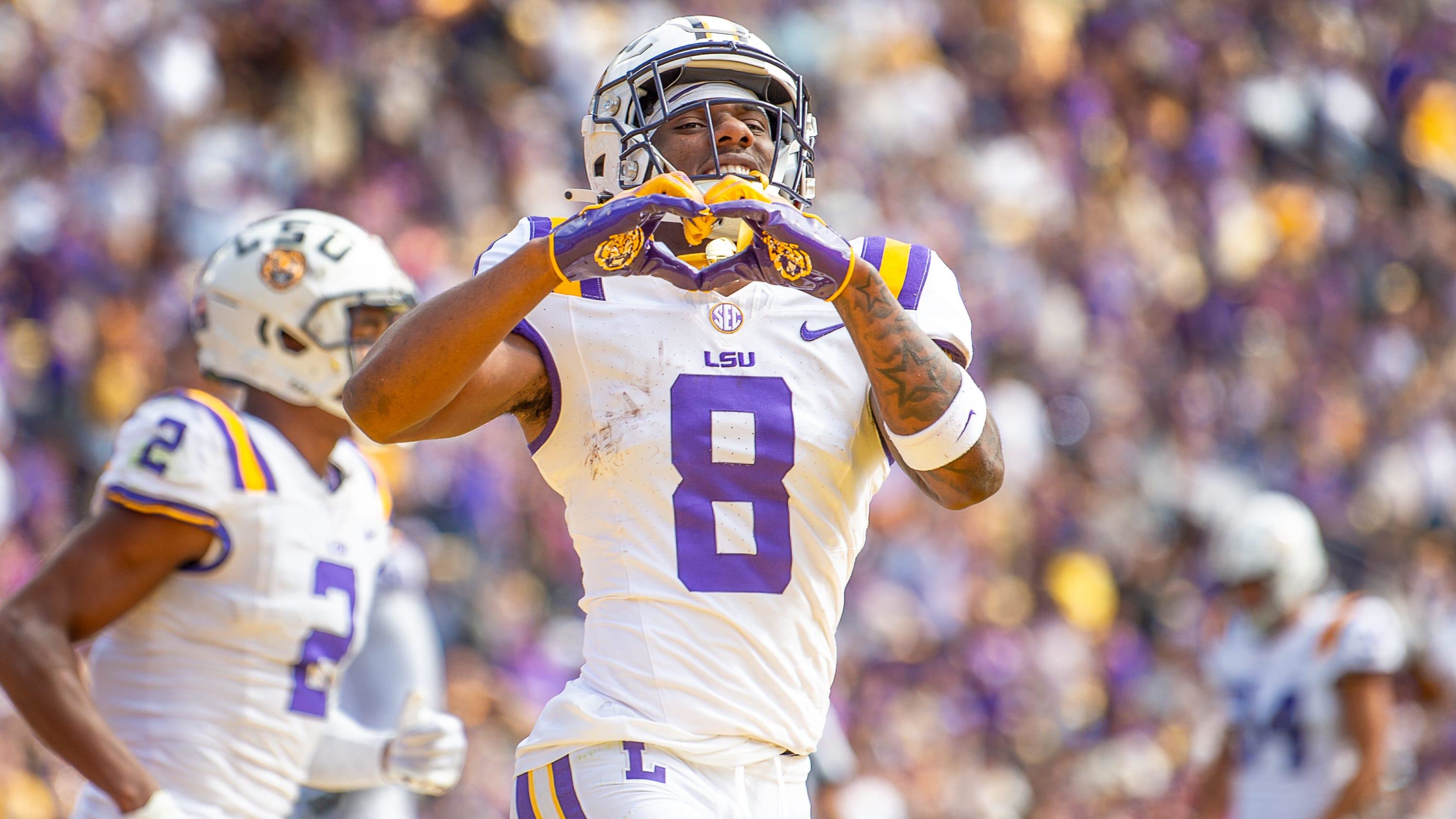 Malik Nabers put on an athletic display catching passes Wednesday at the LSU pro day.