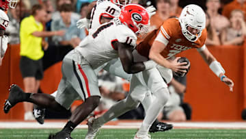 Georgia Bulldogs linebacker Jalon Walker sacks Texas Longhorns quarterback Quinn Ewers