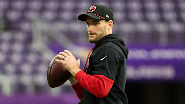 Dec 8, 2024; Minneapolis, Minnesota, USA; Atlanta Falcons quarterback Kirk Cousins (18) warms up before the game against the Minnesota Vikings at U.S. Bank Stadium. Mandatory Credit: Matt Krohn-Imagn Images