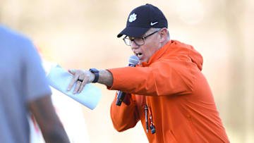 Clemson defensive coordinator Tom Allen during the first football practice at the Allen N. Reeves Football Complex at Clemson University in Clemson, S.C. Friday, February 28, 2025.