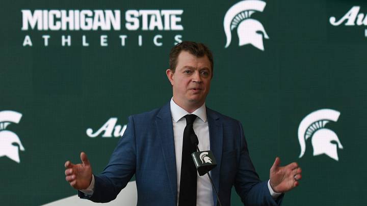 New MSU Hockey Coach Adam Nightingale speaks Monday, May 9, 2022, during a press conference at the Breslin Center.

Nightingale Dsc 8464