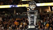 A detailed view of the Women's Big Ten Conference Tournament Championship trophy 