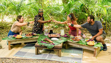 “If You’re Loyal to All, You’re Loyal to None” – Upon the losing group’s return from tribal, the remaining castaways are in utter disbelief after learning who was sent home. Stakes increase for this week’s immunity challenge when two immunity necklaces are up for grabs. Then, one player’s not-so-hidden immunity idol comes into focus during this week’s tribal council, on SURVIVOR, Wednesday, Nov. 19. Savannah Louie, Kristina Mills, Alex Moore. Photo: Robert Voets/CBS ©2025 CBS Broadcasting, Inc.