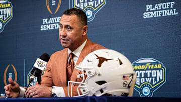 Texas Longhorns Head Coach Steve Sarkisian speaks during the Good Year Cotton Bowl coaches' press conference at AT&T Stadium, Jan. 9, 2024