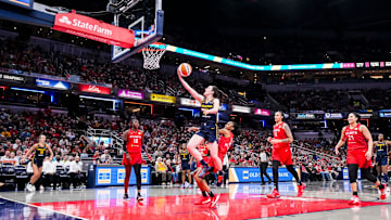 Indiana Fever guard Caitlin Clark during a WNBA game between the Indiana Fever and the Atlanta Dream at Gainbridge Fieldhouse