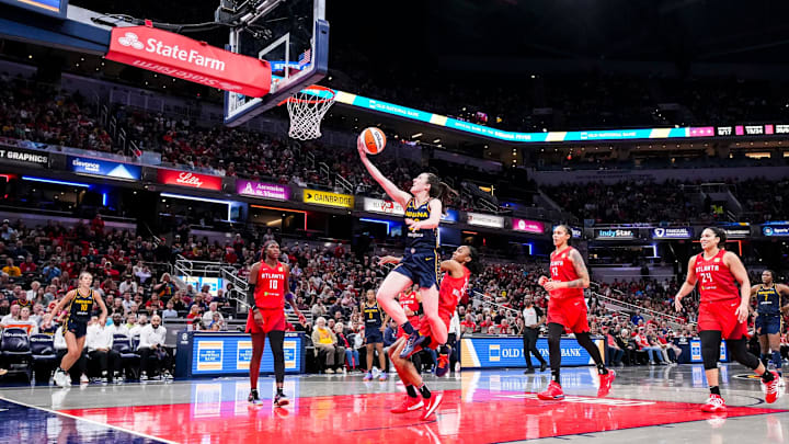 Indiana Fever guard Caitlin Clark during a WNBA game between the Indiana Fever and the Atlanta Dream at Gainbridge Fieldhouse