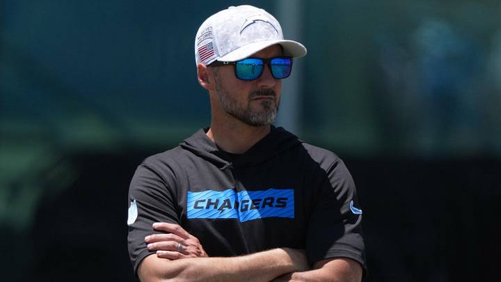 Jun 16, 2025; El Segundo, CA, USA; Los Angeles Chargers defensive coordinator Jesse Minter watches during organized team activities at The Bolt. Mandatory Credit: Kirby Lee-Imagn Images