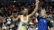 Dreshaun Ross, Fort Dodge, wins the Class 3A 195-pound state wrestling championship, on Saturday, Feb. 18, 2023, at Wells Fargo Arena, in Des Moines.