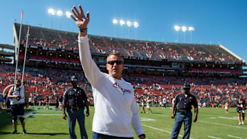 Auburn Tigers head coach Bryan Harsin acknowledges the crowed after the game as Auburn Tigers take on Missouri Tigers at Jordan-Hare Stadium in Auburn, Ala., on Saturday, Sept. 24, 2022. Auburn Tigers defeated Missouri Tigers 17-14.