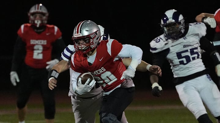 Dean Palazzolo (30) and the Somers football squad recorded a 35-7 win over Clarkstown North in the Section I Class A quarterfinals on Friday. Dean Palazzolo (30) and the Somers football squad recorded a 35-7 win over Clarkstown North in the Section I Class A quarterfinals on Friday.