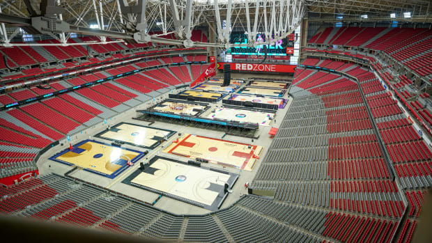 Aerial view of Section 7 basketball courts at State Farm Stadium.