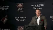 Coyotes owner Alex Meruelo speaks to the media at a press conference announcing his new ownership of the Coyotes at Gila River Arena in Glendale on July 31, 2019.