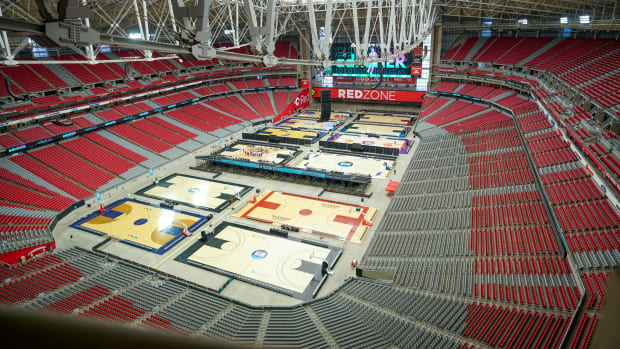 Aerial view of Section 7 basketball courts at State Farm Stadium.