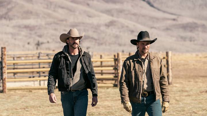 "Playing with Fire" -- CBS Original Series MARSHALS, scheduled to air on Sunday, May 3 (8:00-9:00 PM ET/PT). Pictured (L-R): Riley Green as Garrett and Luke Grimes as Kayce Dutton. Photo: Cam McLeod/CBS ©2025 CBS Broadcasting, Inc. All Rights Reserved.