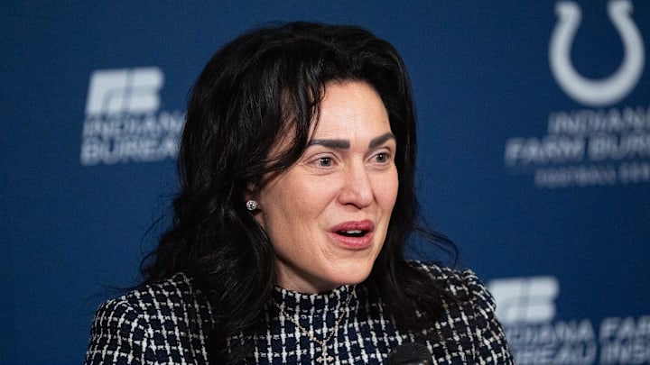 Indianapolis Colts co-owner and CEO Carlie Irsay-Gordon speaks with the media.