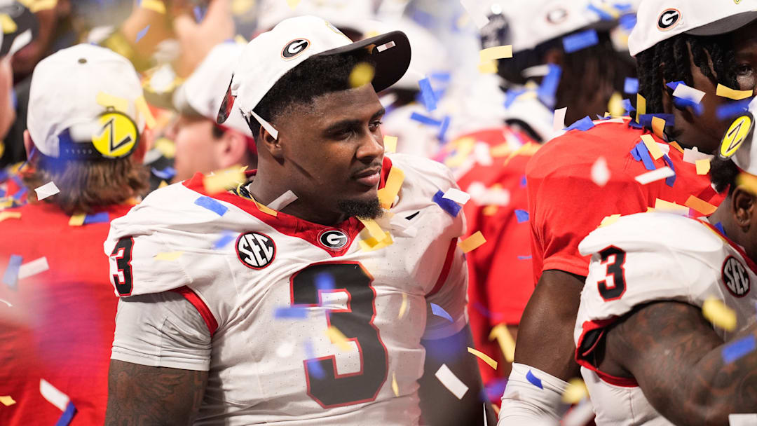 Dec 6, 2025; Atlanta, GA, USA; Georgia Bulldogs linebacker CJ Allen (3) celebrates after the game against the Alabama Crimson Tide during the 2025 SEC Championship game at Mercedes-Benz Stadium. 