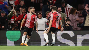 Adam Armstrong celebrates putting Southampton two goals ahead against West Brom