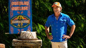 “The Devil’s Shoes” – A major shakeup hits the game when two tribes turn to three. New tribe members size each other up, but with only four players on each tribe, there is not much room to hide. Then, heat and exhaustion take a major toll on one castaway, on SURVIVOR, Wednesday, Oct. 29. Pictured (L-R): Jeff Probst. Photo: Robert Voets/CBS ©2025 CBS Broadcasting, Inc. All Rights Reserved.