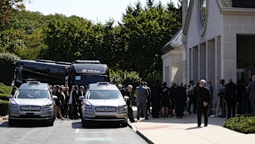 Sep 9, 2024; Media, Pennsylvania, USA;  Family members arrive at St. Mary Magdalen Parish for the funeral service for Columbus Blue Jackets hockey player Johnny Gaudreau and his brother, Matthew Gaudreau. The brothers died after being hit by a drunk driver while riding bicycles on Aug. 29.Mandatory Credit: Adam Cairns/USA TODAY Network via Imagn Images