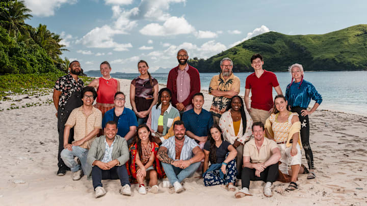 The Contestants of the CBS Original Series SURVIVOR, Season 49, scheduled to air on the CBS Television Network. Pictured (L-R): Top Row: Jawann Pitts, Shannon Fairweather, Sage Ahrens-Nichols, Nate Moore, Matt Williams, Rizo Velovic, and Kimberely “Annie” Davis. Middle Row: Jason Treul, Nicole Mazullo, Michelle “MC” Chukwujekwu, Jeremiah Ing, Kristina Mills, and Sophie Segreti. Bottom Row: Alex Moore, Savannah Louie, Jake Latimer, Sophi Balerdi, and Steven Ramm. Photo: Robert Voets/CBS ©2025 CBS