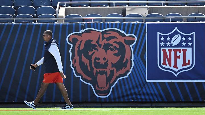 Sep 10, 2023; Chicago, Illinois, USA;  Chicago Bears general manager Ryan Poles walks laps around the field before their game against the Green Bay Packers at Soldier Field. 
