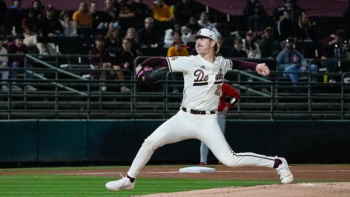 Ben Jacobs (22) of the Arizona State Sun Devils throws at the home opener against Ohio State in 2025, in Phoenix, Ariz.
