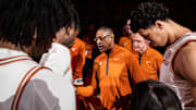 Texas Longhorns head coach Rodney Terry speaks to his team as the Texas Longhorns prepare to take on the Crimson Tide at the Moody Center, Feb. 11, 2025.