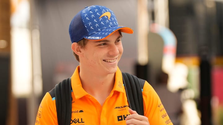 McLaren driver Oscar Piastri of Australia arrives at the Formula 1 Lenovo United States Grand Prix at Circuit of the Americas on Sunday October 22, 2023.