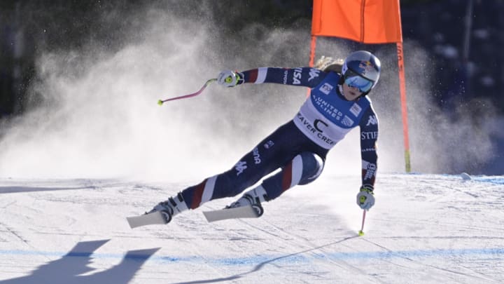 Dec 14, 2024; Beaver Creek, CO, USA; Lindsey Vonn of the United States races as a forerunner in the women's downhill race for the 2024 Stifel Birds of Prey Audi FIS alpine skiing World Cup at Birds of Prey. Mandatory Credit: Eric Bolte-Imagn Images Dec 14, 2024; Beaver Creek, CO, USA; Lindsey Vonn of the United States races as a forerunner in the women's downhill race for the 2024 Stifel Birds of Prey Audi FIS alpine skiing World Cup at Birds of Prey. Mandatory Credit: Eric Bolte-Imagn Images