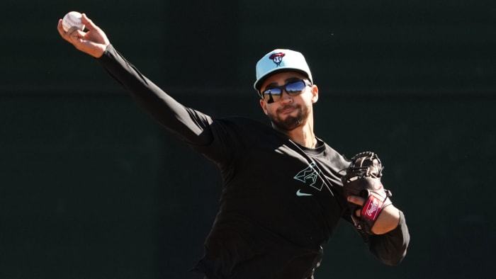 Arizona Diamondbacks infielder Jordan Lawlar during spring training workouts at Salt River Fields.