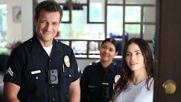 THE ROOKIE - ÒStrike BackÓ - In the aftermath of the assaults in the explosive season five finale, the team must now try to understand why they were targeted and if there is a bigger plan in place. Meanwhile, Nolan must survive his last shift before his wedding to Bailey. TUESDAY, FEB. 20 (9:00-10:00 p.m. EST), on ABC. (Disney/Raymond Liu)
NATHAN FILLION, LISSETH CHAVEZ, JENNA DEWAN