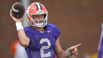 Clemson quarterback Cade Klubnik (2) passes during Spring Practice in Clemson, S.C. Monday, March 24, 2025.