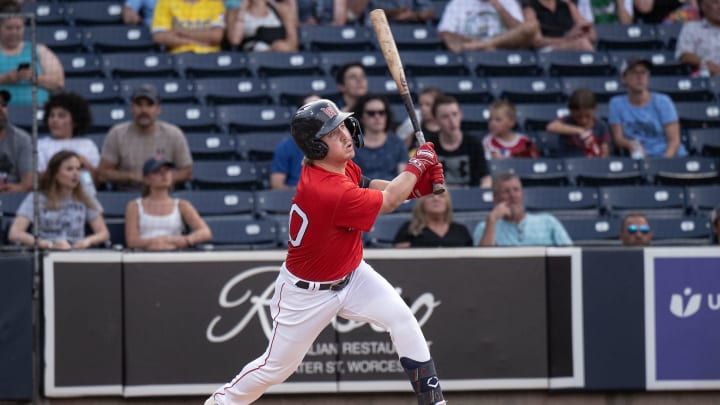 WooSox third baseman Chase Meidroth watches his ball sail deep to center on Thursday June 20, 2024 at Polar Park in Worcester.